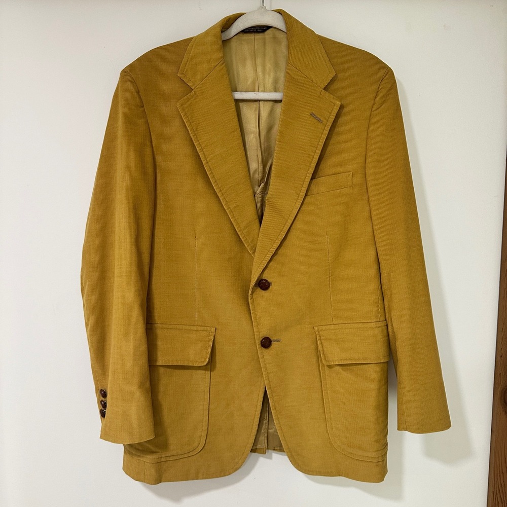 Vintage Palm Beach Corduroy Blazer Men 40 Mustard Yellow Sport Coat 70